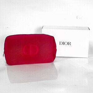Christian Dior red velour cosmetic bag with gift box
